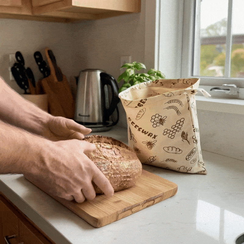 Place the loaf in the bag & roll down the top